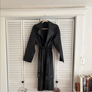 Mango genuine Leather long trench coat. Size medium. Worn once